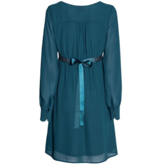H&M Mama Teal Chiffon Dress with Embellished Belt - Picture 2 of 12